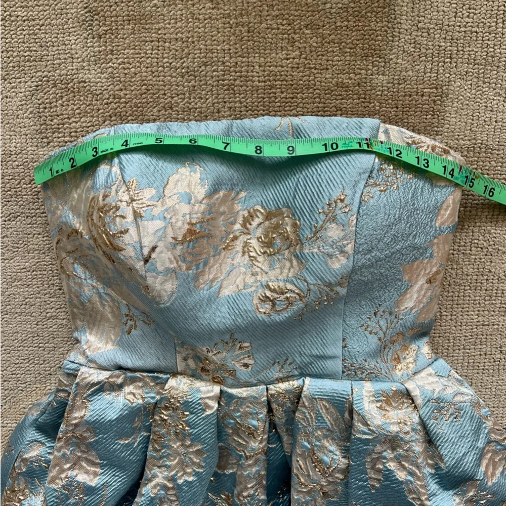 Mac Duggal Strapless Brocade Midi Dress with Pockets NWT Blue Multi - Picture 11 of 15